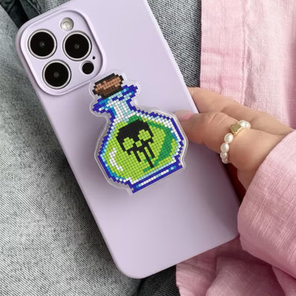 Pixelated Potion Bottle Magnetic Phone Grip, Magsafe Griptok– Fun Toxic Green Potion with Skull, Halloween Phone Accessory