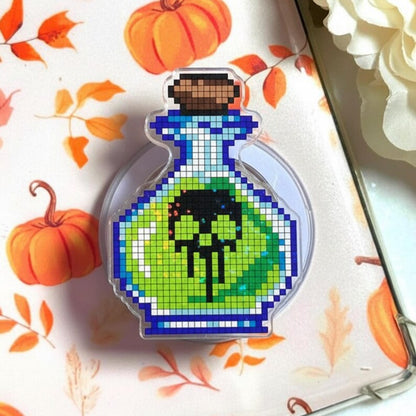 Pixelated Potion Bottle Magnetic Phone Grip, Magsafe Griptok– Fun Toxic Green Potion with Skull, Halloween Phone Accessory