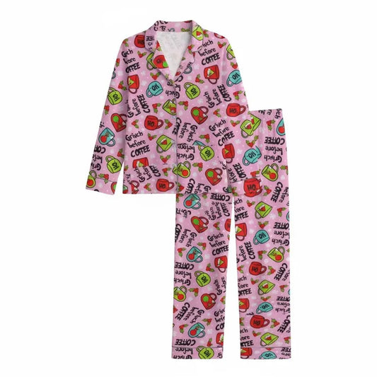 Matching Family Grinc h Coffee Christmas Pajama Set, Funny Coffee Cup Sleepwear, Coquette Loungewear, Xmas Couples, Gift for Her PSJ1534
