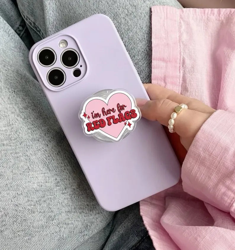 I'm Here for Red Flags Magnetic Phone Grip – Cute Heart Phone Holder, Fun Quote Grip for iPhone & Smartphone, Aesthetic Phone Accessory