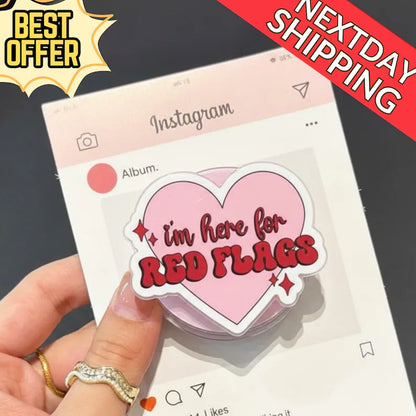 I'm Here for Red Flags Magnetic Phone Grip – Cute Heart Phone Holder, Fun Quote Grip for iPhone & Smartphone, Aesthetic Phone Accessory
