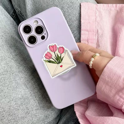 Tulip Flower Magnetic Phone Grip – Cute Envelope Design with Pink Tulips, Floral Magsafe Phone Holder, Aesthetic Phone Accessory
