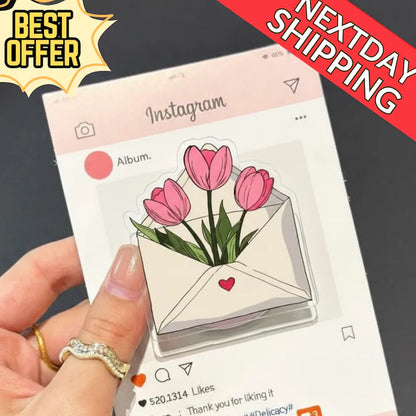 Tulip Flower Magnetic Phone Grip – Cute Envelope Design with Pink Tulips, Floral Magsafe Phone Holder, Aesthetic Phone Accessory