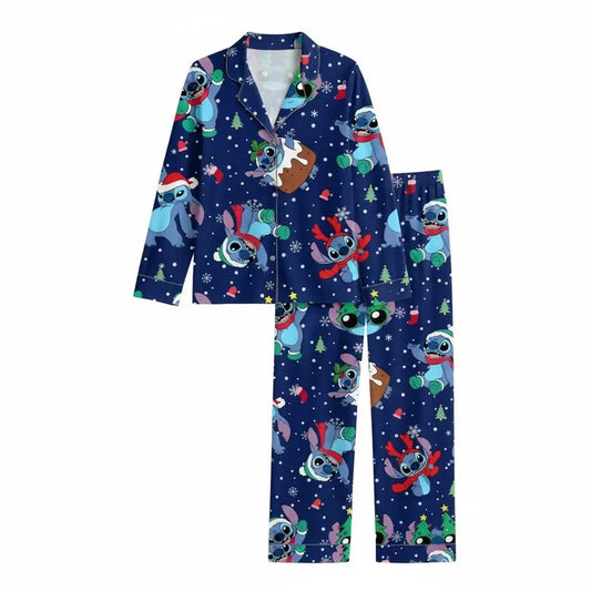 Santa Stitch Christmas Pajama Set, Cartoon Loungewear, Mommy and Me Pjs, Matching PJs, Retro Mother Daughter Gift, Gift for Her PSJ1592