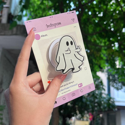 Ghost Magnetic Phone Grip: Funny Ghost-Inspired Phone Grip, Cute Ghost with Middle Finger Design, Spooky Gift for Friends, Trendy Holder