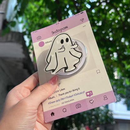 Ghost Magnetic Phone Grip: Funny Ghost-Inspired Phone Grip, Cute Ghost with Middle Finger Design, Spooky Gift for Friends, Trendy Holder