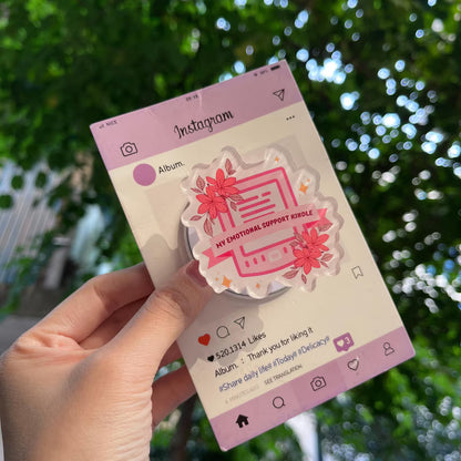 My Emotional Support Kindle Phone Stand: Cute Bookish Magnetic Phone Grip, Pink Flowers Book-Inspired Phone Holder, Perfect Gift for Lovers