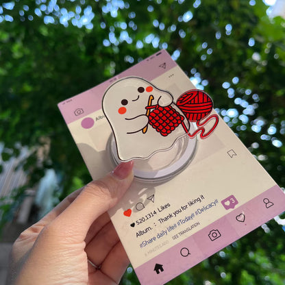 Ghost Magnetic Phone Grip: Cute Ghost with Yarn Magsafe Phone Stand, Kawaii Ghost-Inspired Phone Holder, Perfect Gift for Craft Lovers