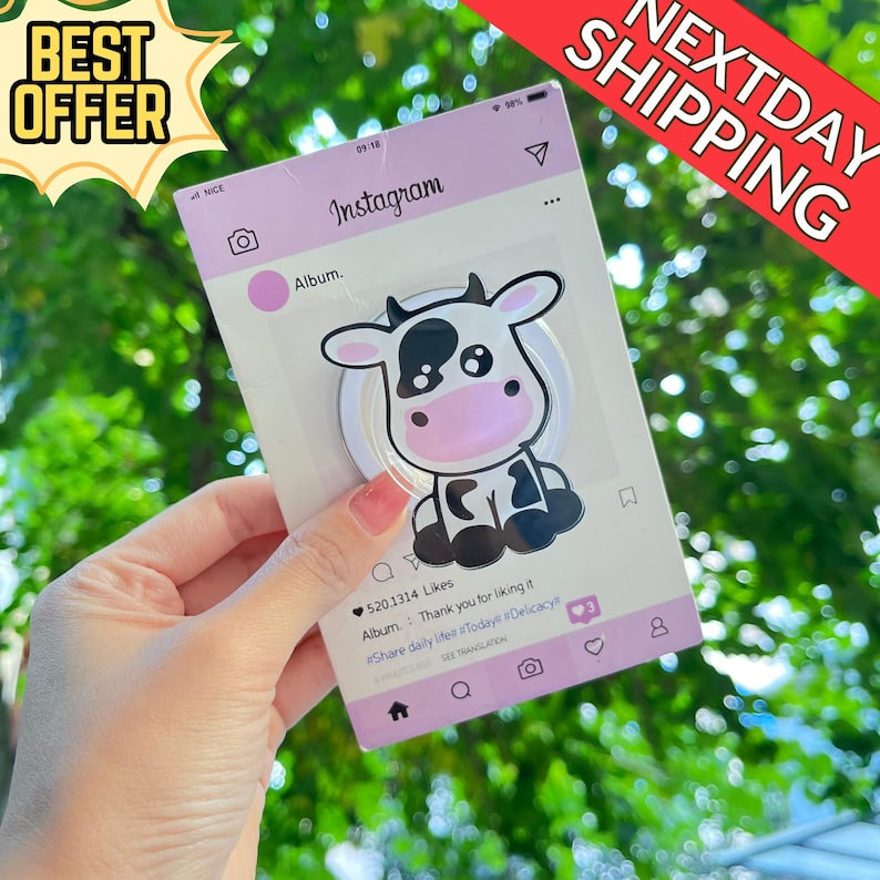 Cute Cow Magnetic Phone Grip: Adorable Cow Face Phone Grip, Kawaii Magsafe Phone Holder, Perfect Gift for Cow Lovers