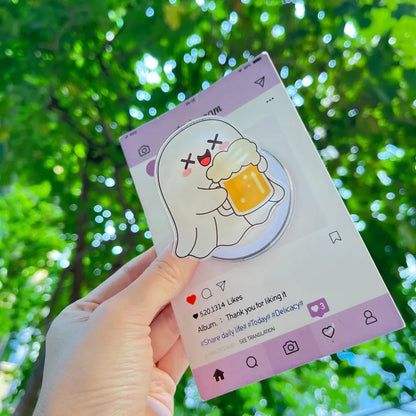 Ghost with Beer Magnetic Phone Holder: Funny Ghost Phone Grip, Kawaii Ghost Holding Beer, Perfect Gift for Halloween and Party Lovers