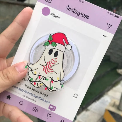Santa Ghost with Light MagSafe Phone Grip, Cute Holiday Popgrip for Phone or Kindle Users, Ideal Winter Gifts, Ghost with Santa Hat Grip