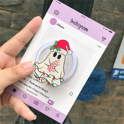 Santa Ghost with Light MagSafe Phone Grip, Cute Holiday Popgrip for Phone or Kindle Users, Ideal Winter Gifts, Ghost with Santa Hat Grip