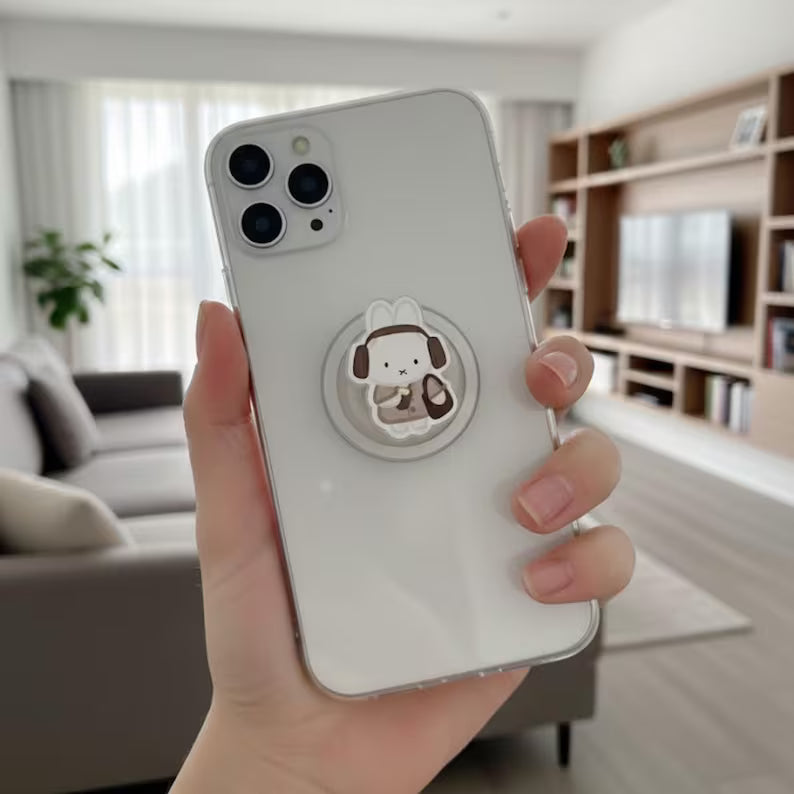 Cute Winter Bunny Magnetic Phone Grip: Kawaii Latte Rabbit Griptok, Cozy Aesthetic Phone Holder, Gift for Bunny Lovers & Fall Fans