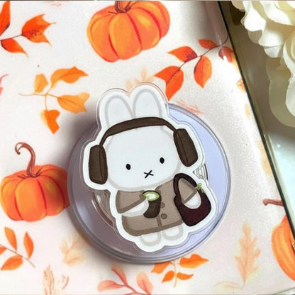 Cute Winter Bunny Magnetic Phone Grip: Kawaii Latte Rabbit Griptok, Cozy Aesthetic Phone Holder, Gift for Bunny Lovers & Fall Fans