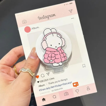 Cute Pink Puffer Bunny Magnetic Phone Grip: Kawaii Winter Rabbit Griptok, Cozy Aesthetic Phone Holder, Gift for Bunny Lovers