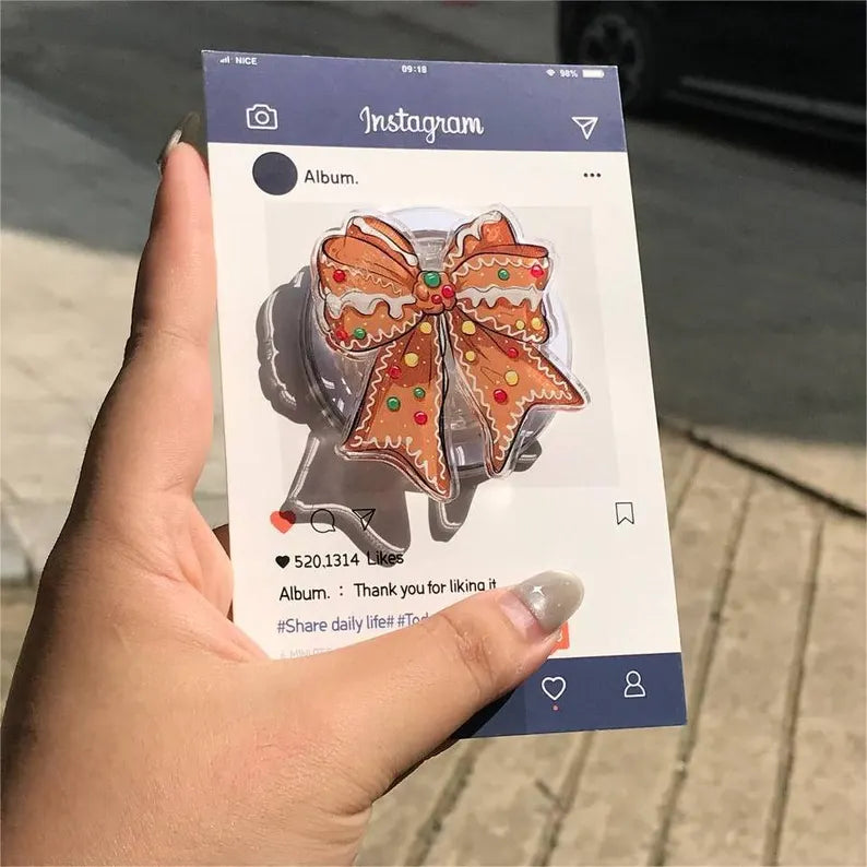 Gingerbread Bow MagSafe Phone Grip: Festive Holiday Phone Holder with Candy Accents, Cute Xmas Magnetic Phone Holder, Gift for Friend