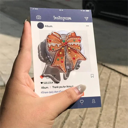 Gingerbread Bow MagSafe Phone Grip: Festive Holiday Phone Holder with Candy Accents, Cute Xmas Magnetic Phone Holder, Gift for Friend