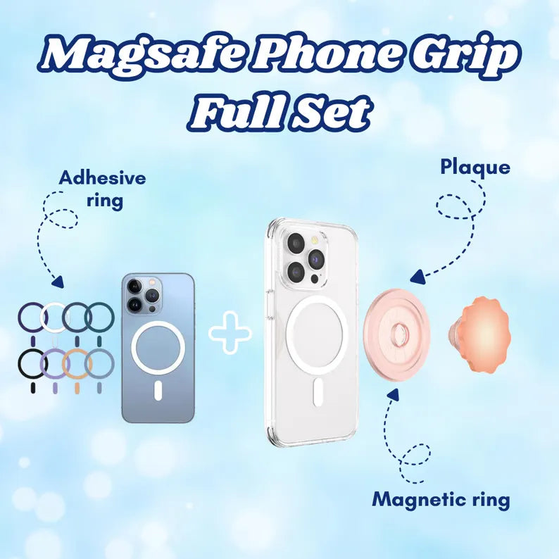 Sweet Cat and Petals MagSafe Phone Grip: Kawaii Cat Magnetic Phone Grip, Cute Phone Holder for Phone or Kindle, Booktok Gift for Friends