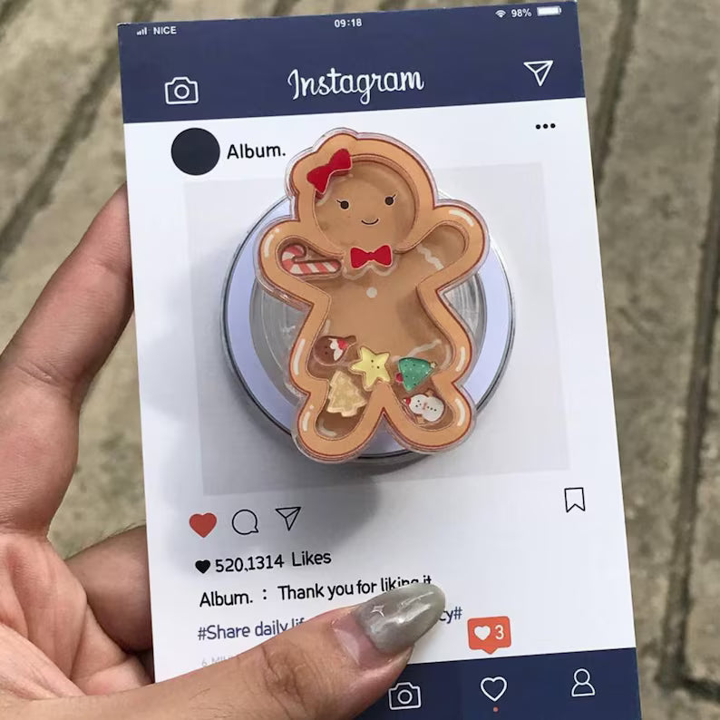 Gingerbread Man Shaking Phone Grip: Festive Holiday Popgrip with Candy & Star Decorations, Cute Xmas Phone Holder, Nice Gift for Friends