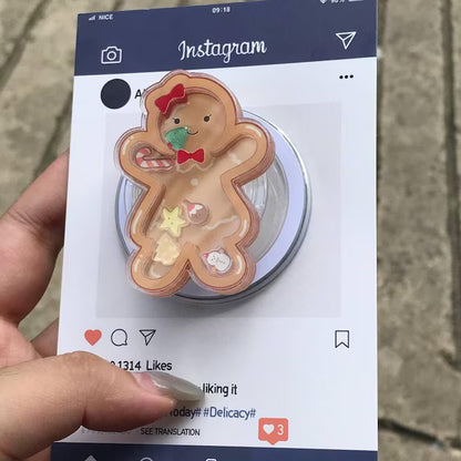 Gingerbread Man Shaking Phone Grip: Festive Holiday Popgrip with Candy & Star Decorations, Cute Xmas Phone Holder, Nice Gift for Friends