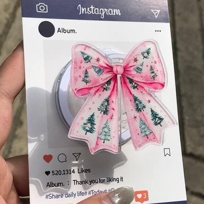 Pink Christmas Tree Bow Magnetic Phone Grip: Festive Holiday Griptok, Cute Xmas Phone Holder, Perfect Gift for Teens & Friends