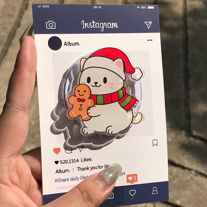 Cute Christmas Cat Magnetic Phone Grip: Festive Holiday Phone Stand with Gingerbread, Kawaii Xmas Phone Holder, Unique Gift for Friends