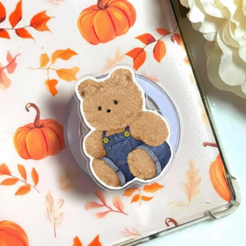 Cute Teddy Bear Magnetic Phone Grip: Kawaii Plush Bear Phone Stand, Soft Aesthetic Phone Holder, Adorable Gift for Bear Lovers & Teens