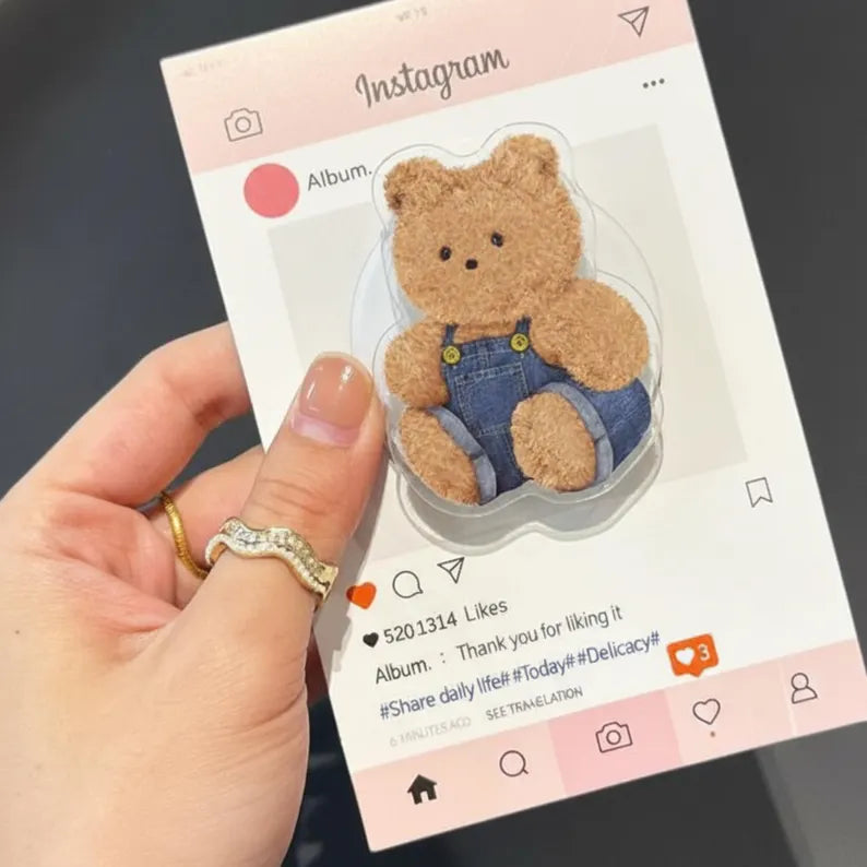 Cute Teddy Bear Magnetic Phone Grip: Kawaii Plush Bear Phone Stand, Soft Aesthetic Phone Holder, Adorable Gift for Bear Lovers & Teens