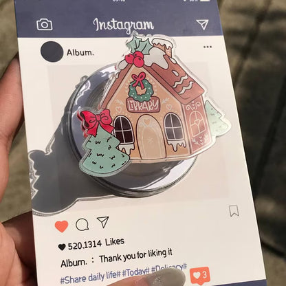 Gingerbread Library Magnetic Phone Grip: Festive Christmas Popgrip with Holly & Wreath, Cute Winter Phone Holder, Perfect Holiday Gift