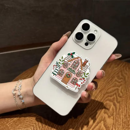 Bookstore Christmas Sticker Magnetic Phone Grip: Cute Holiday Snowy House Design, Festive Magsafe Phone Decor, Perfect Gift for Book Lovers