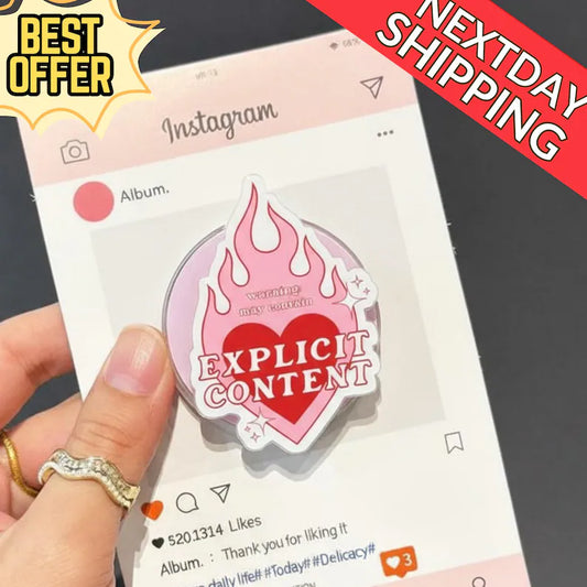 Explicit Content Magnetic Phone Grip: Warning Heart & Flame Stand, Phone Accessory, Fun Gift for Bold Individual, Magsafe Phone Holder