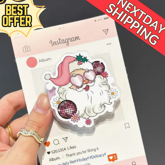 Cool Santa Magnetic Phone Grip: Fun & Funky Christmas Phone Holder with Pink Sunglasses, Cute Holiday Phone Accessory, Gift for Xmas Lover