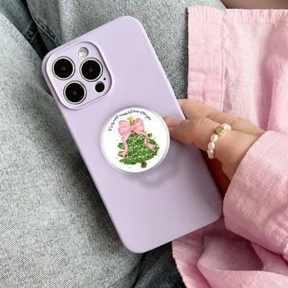 Christmas Tree Magnetic Phone Grip: Cute Pink Bow and Glitter Holiday Phone Stand, Festive Phone Accessory, Perfect Gift for Christmas Lover
