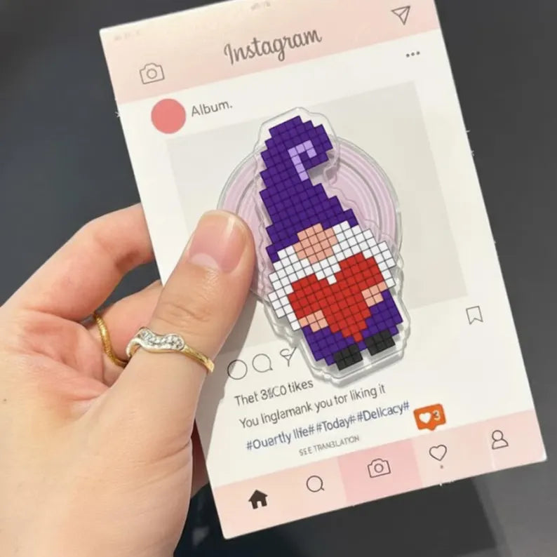 Pixelated Gnome Magnetic Phone Grip, Magsafe Phone Stand – Cute Pixel Art Gnome with Purple Hat, Holiday Phone Accessory for Christmas Lover