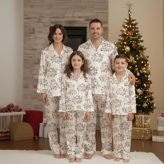 Cozy Lightning M queen Season’s Speedings Satin Pajamas Set, PlXAR Cars Christmas Sleepwear, Radiator Springs Matching Silky PJs, DlSNEY PJs