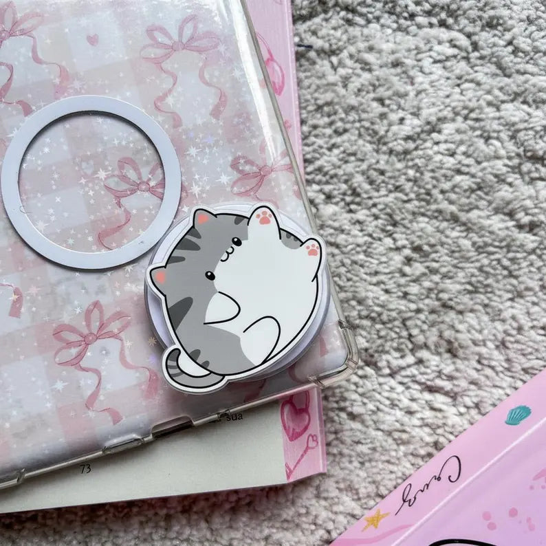 Chubby Kitty MagSafe Phone Grip: Cute Kitty Magnetic Phone Holder, Kawaii Animal Phone Stand, Gift for Cat Lovers or Cat Moms, Cat Griptok