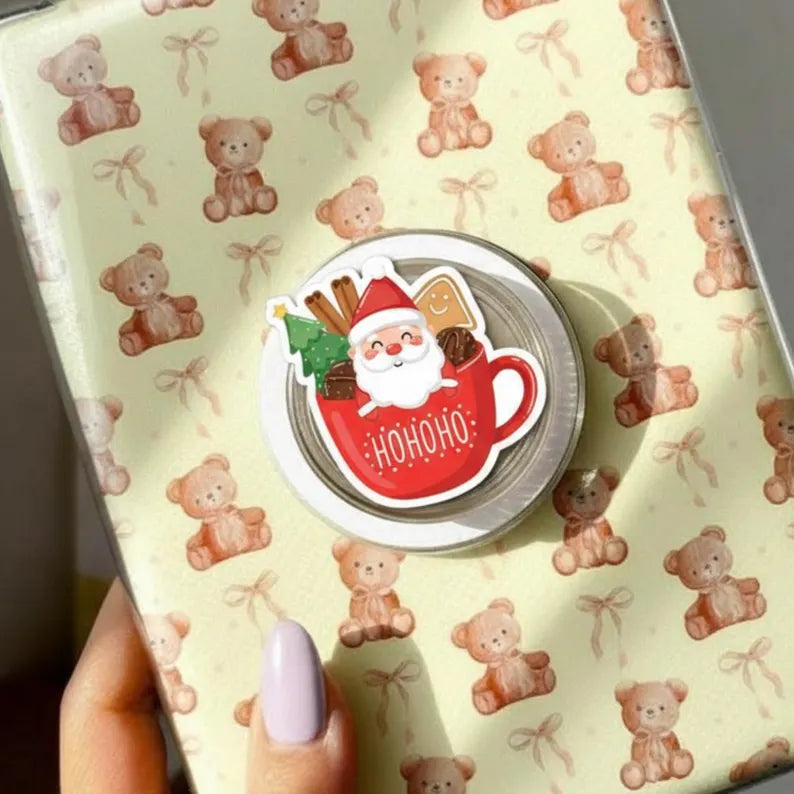 Santa Hot Cocoa Magnetic Phone Grip: Cute Christmas Mug Magsafe Phone Stand, Festive Holiday Phone Holder, Cozy Gift for Xmas Lovers