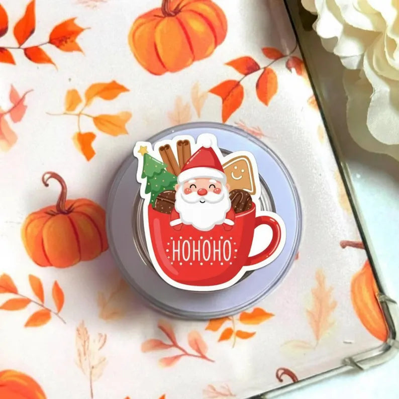 Santa Hot Cocoa Magnetic Phone Grip: Cute Christmas Mug Magsafe Phone Stand, Festive Holiday Phone Holder, Cozy Gift for Xmas Lovers