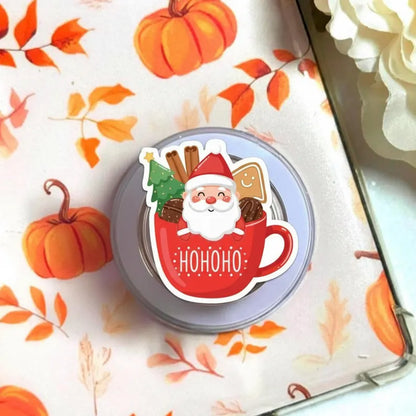 Santa Hot Cocoa Magnetic Phone Grip: Cute Christmas Mug Magsafe Phone Stand, Festive Holiday Phone Holder, Cozy Gift for Xmas Lovers