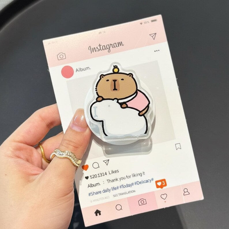 Bear Hugging Polar Bear Magnetic Phone Grip: Cute Kawaii Animal Magsafe Phone Holder, Cozy Winter Phone Holder, Gift for Bear & Animal Lover
