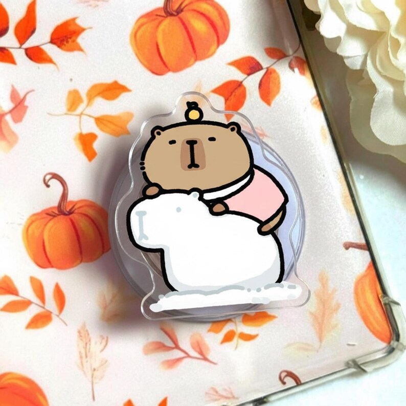 Bear Hugging Polar Bear Magnetic Phone Grip: Cute Kawaii Animal Magsafe Phone Holder, Cozy Winter Phone Holder, Gift for Bear & Animal Lover