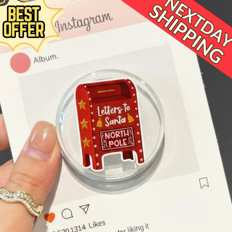 Letters to Santa Magnetic Phone Grip – Cute Christmas Mailbox GripTok, Holiday MagSafe Holder, Festive Phone Accessories, Gift for Friends