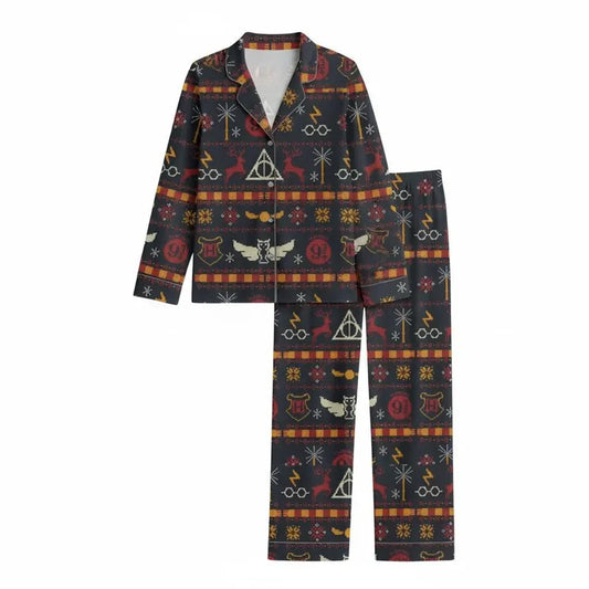 Vintage Wizard House Christmas Pajama Set, Hogwarts House Loungewear, Matching PJs, Retro Mother Daughter Gift, Gift for Her PSJ1577