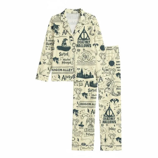 Retro Wizard House Christmas Pajama Set, Hogwarts House Loungewear, Matching PJs, Retro Mother Daughter Gift, Gift for Her PSJ1580