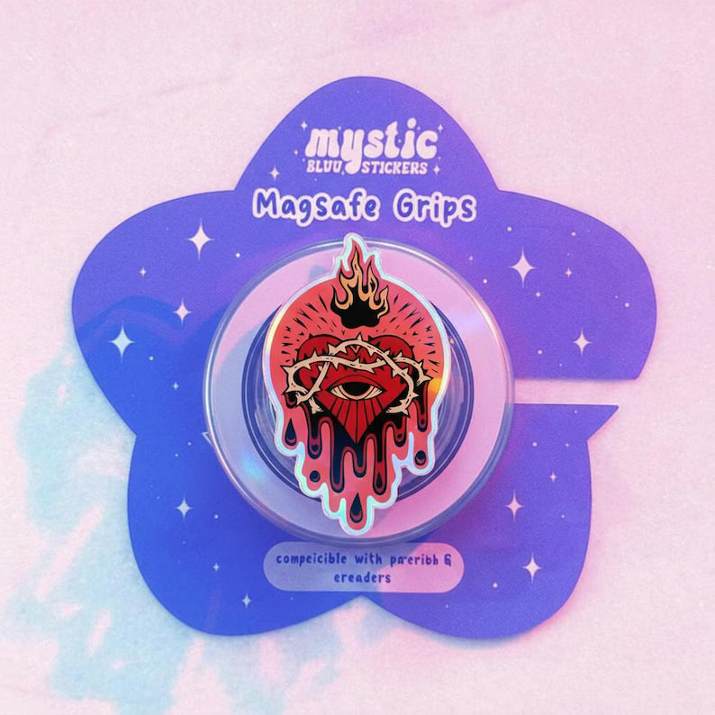 Fire Eye Dripping Blood Magnetic Phone Grip, Gothic Magsafe Phone Stand, Spooky Eye Kindle Grip, Horror Aesthetic, Bloody Eye Grip