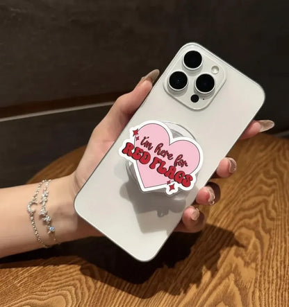 I'm Here for Red Flags Magnetic Phone Grip – Cute Heart Phone Holder, Fun Quote Grip for iPhone & Smartphone, Aesthetic Phone Accessory
