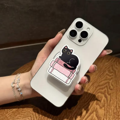 Cat on Books Magnetic Phone Grip – Cute Cat Lover Gift, Bookish Phone Accessory, Cat Lover Phone Holder, Amazing Magsafe Kindle Grip