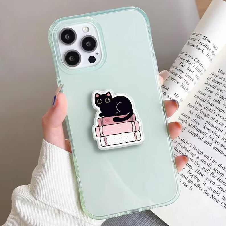 Cat on Books Magnetic Phone Grip – Cute Cat Lover Gift, Bookish Phone Accessory, Cat Lover Phone Holder, Amazing Magsafe Kindle Grip