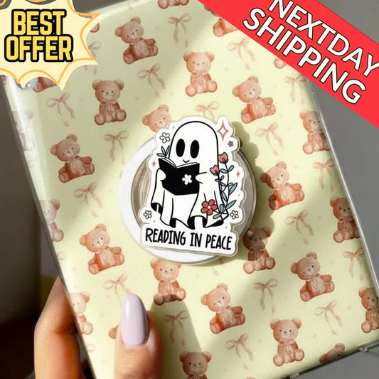 Reading in Peace Ghost MagSafe Phone Grip: Cute Bookish Ghost Magnetic Phone Holder, Spooky Reader Holder, Gift for Book Lovers