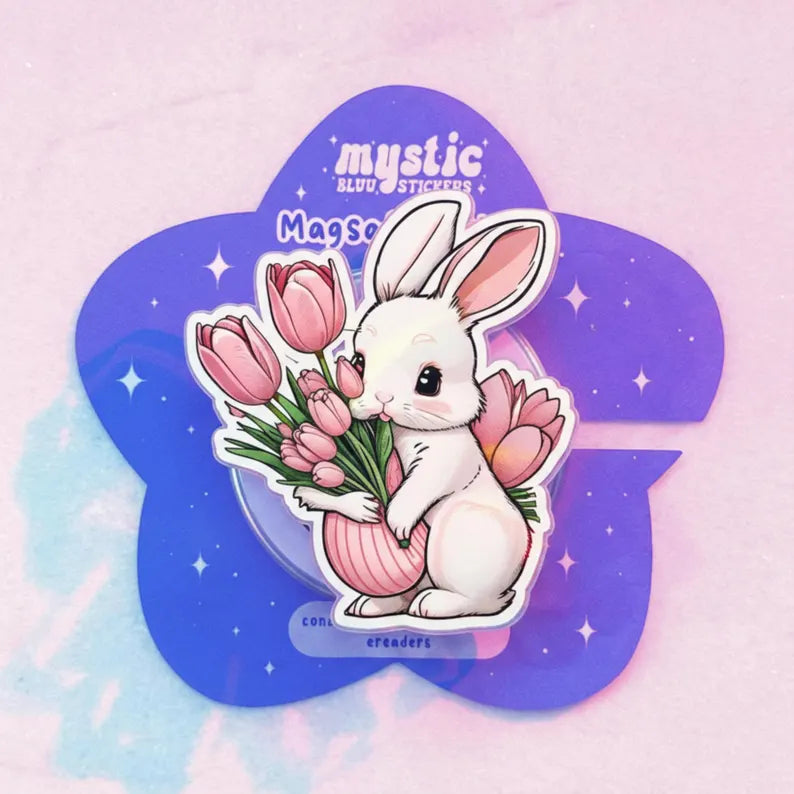 Bunny Tulip MagSafe Phone Grip: Cute Rabbit Floral Magnetic Magnetic Grip, Spring Aesthetic Phone Holder, Gift for Her